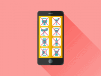An illustrated smartphone displaying Xs over different beverages