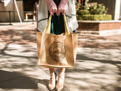 woman holding brown eco-friendly shopping bag